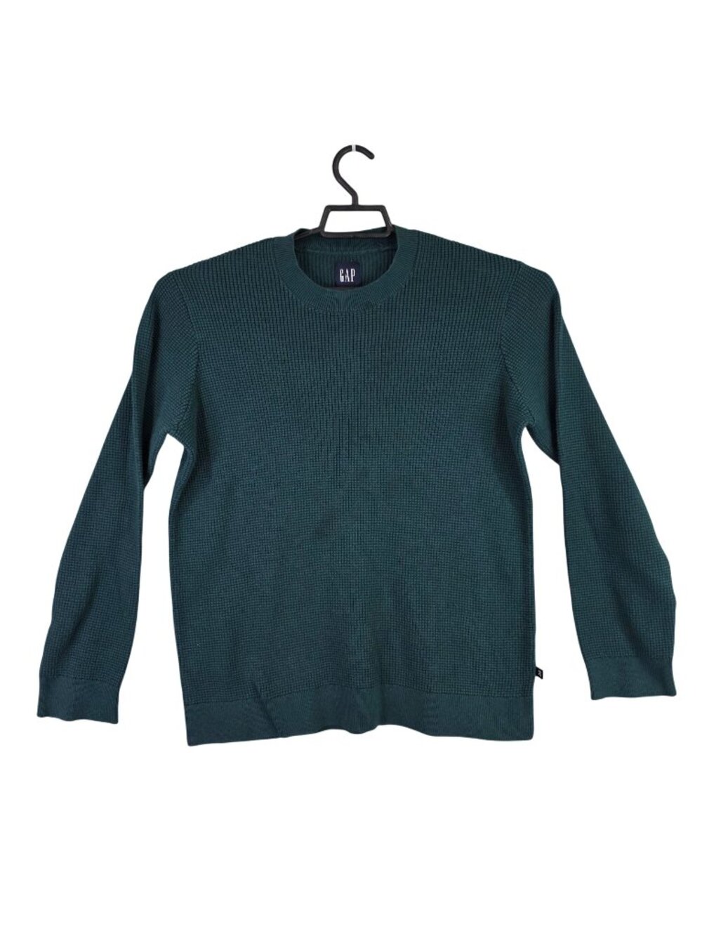 Mens Gap Green Waffle Knit Crewneck Sweater Cotton Blend Long Sleeve Size L